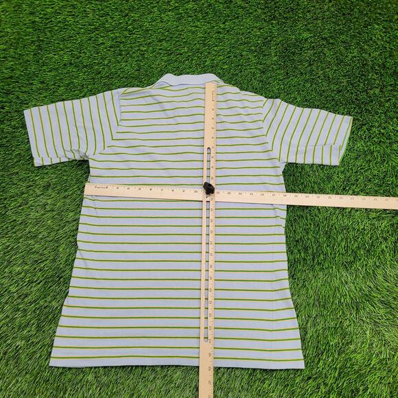 Vintage 90s MOD Stripes Polo Shirt Small 18x26 Blue Green Yellow - Picture 6 of 12
